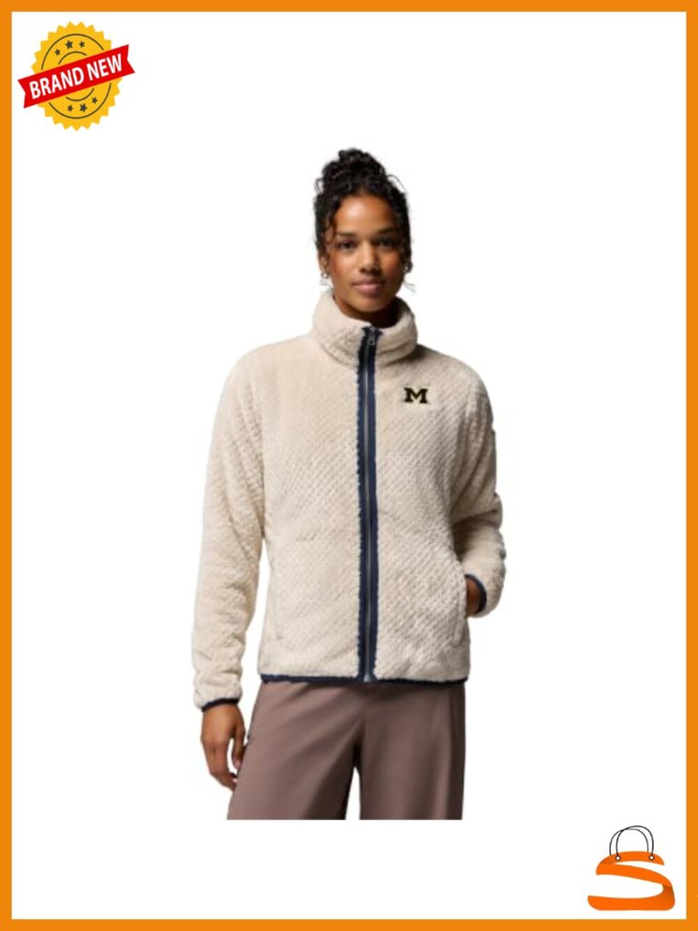 Columbia Full Zip Sherpa Fleece Jacket Quilted Band Collar Long Sleeve